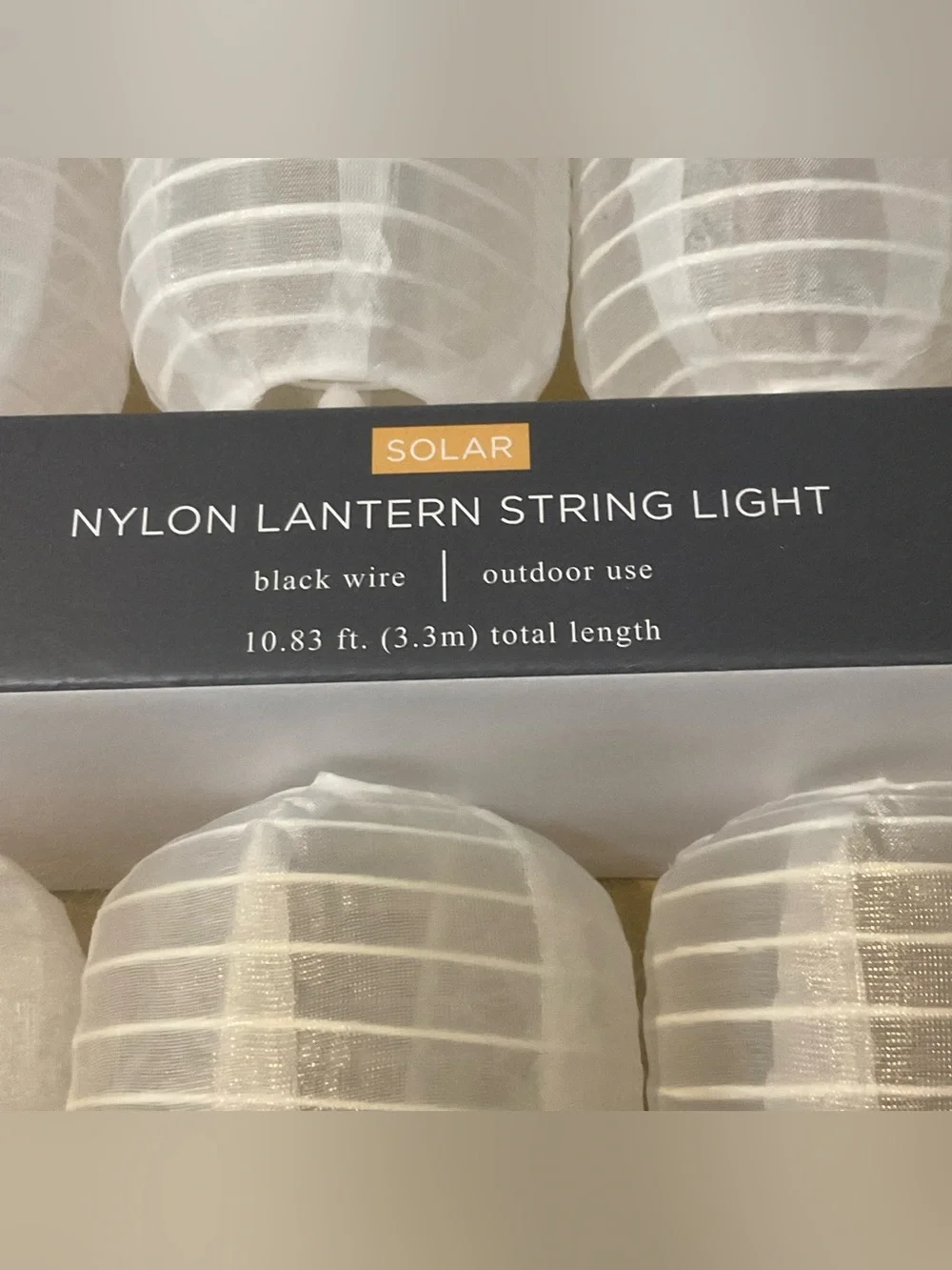 NWT Solar Nylon Lantern String Lights, outdoor use, weather resistant, 3.3 meter
